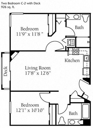 Two Bed Two Bath Floor Plan at Cogir of Mill Creek, Mill Creek, 98012